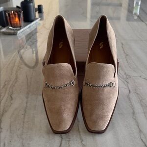 FRANCO SARTO Tan Suede Loafers with Chain Detail